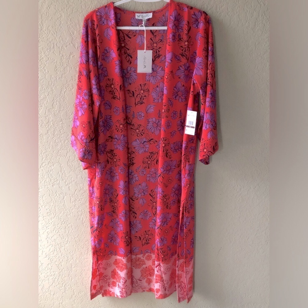Jessica Simpson Floral Red and Purple Kimono Robe  S/M